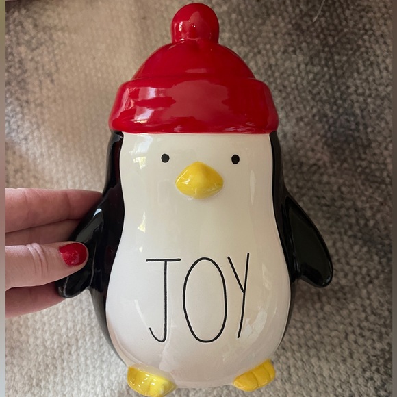 Rae Dunn Penguin with Red Hat Joy Ceramic Figure Tabletop Decor NEW - Picture 4 of 4